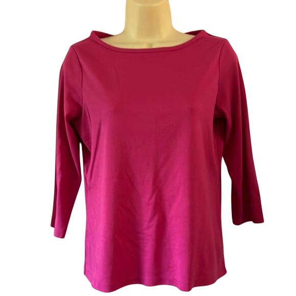 L.L. Bean Bright Pink Supima Cotton Knit Top Woman Size Small Pullover - Picture 1 of 7